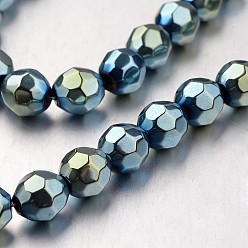 Green Plated Electroplate Non-magnetic Synthetic Hematite Bead Strands, Faceted, Round, Green Plated, 8x8mm, Hole: 1mm, about 49pcs/strand, 15.7 inch