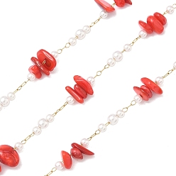 Красный Цепочки ручной работы из натуральных ракушек и бисера, имитирующего АБС-пластик., с 316 хирургическими цепями из нержавеющей стали, ионное покрытие (ip), несварные, с катушкой, реальный 18 k позолоченный, красные, ссылка: 12~15x8.5~11x6~7мм и 11x4мм