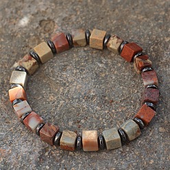 Шушан Камень Эластичные браслеты из кубического натурального камня шоушань и синтетических немагнитных гематитовых бусин для женщин и мужчин., регулируемый