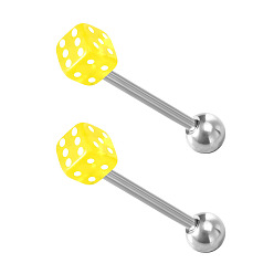 Желтый Кости 304 прямая штанга из нержавеющей стали и акрила 15 калибровочные кольца для пирсинга языка для женщин и мужчин, цвет нержавеющей стали, желтые, 16 мм, штифты : 1.6 мм