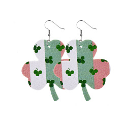 Темный Морско-зеленый Серьги-подвески из искусственной кожи ко Дню Святого Патрика, платина, клевер с узором, темно-зеленый, 70x50 мм