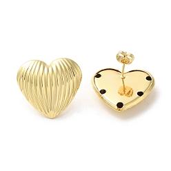 Real 18K Gold Plated Brass Stud Earrings for Women, Heart, Real 18K Gold Plated, 23x25mm