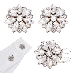 Платина 4шт. запонки из сплава со стразами, застежка-кнопка, цветок, платина, 30.5x31x10 мм
