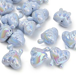 Light Steel Blue Plating Opaque Acrylic Beads, Iridescent, Melting Heart, Light Steel Blue, 19x19.5x14mm, Hole: 1.6mm