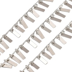 Platinum Rack Plating Brass Link Chains, with Rectangle Charms, Long-Lasting Plated, Nickel Free, Soldered, with Spool, Platinum, 10x3x0.2mm, about 32.81 Feet(10m)/Roll