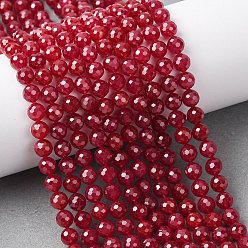 Red Corundum Нити бусин из красного корунда, выращенного в лаборатории, круглые, граненые, 6~6.5 мм, отверстие : 0.6 мм, около 61 шт / нитка, 15.16'' (38.5 см)