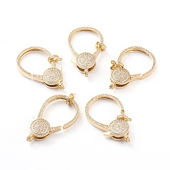 Настоящее золото 18K Латунная застежка-клешня с микропейвом из прозрачного кубического циркония, долговечный, реальный 18 k позолоченный, 40x23x6.5 мм, отверстие : 2.5 мм