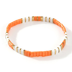 Оранжевый Браслеты из стеклянного бисера в богемном стиле, эластичные, для женщин., прямоугольные, оранжевые, 6.30 дюйм (16 см) ~ 6.50 дюйм (16.5 см)