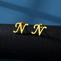 Letter N 201 из нержавеющей стали серьги, золотые, Письмо N, 10x10 мм