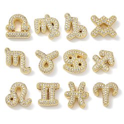 Настоящее золото 18K Подвески с двенадцатью созвездиями из латуни с микропаве из прозрачных кубических цирконий, без кадмия и без свинца, долговечный, стойки покрытие, разнообразные, реальный 18 k позолоченный, 11.5~15x12~15x5 мм, отверстие : 3x2 мм