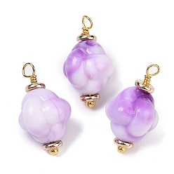 Средняя Орхидея Непрозрачные акриловые подвески, подвески в форме ракушек, с петлей из латуни, покрытой настоящим золотом 18k, средне орхидеи, 20x12 мм, отверстие : 1.5~2 мм