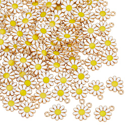 Blanc 100 breloques en alliage d'émail, fleur, or et de lumière, blanc, 14x12x2mm, Trou: 1.6mm