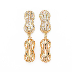 Real 18K Gold Plated Brass Micro Pave Clear Cubic Zirconia Peg Bails Pendants, Nickel Free, Peanut, Real 18K Gold Plated, 20.5x8.5x8.5mm, Hole: 4mm, Pin: 0.7mm