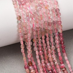 Pink Gradient Natural Tourmaline Beads Strands, Flat Round, Faceted, Pink, 3.5~4x2.5mm, about 100~105pcs/strand, 15.55''~15.75''(39.5~40cm)