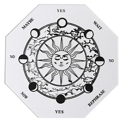 Black Sun Pattern Acrylic Pendulum Board, Dowsing Divination Board, for Witchcraft Wiccan Altar Supplies, with Random 
Color Gemstone Chain, Octagon, Black, 150mm