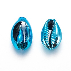 Blue Electroplated Cowrie Shell Beads, Blue, 15~20x10~12x5~6mm, Hole: 12~14x2~3mm