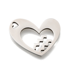 Водолей 201 подвески из нержавеющей стали, лазерная резка, сердце с подвеской в виде созвездия, Водолей, 17x21.5x1.5 мм, отверстие : 1.6x2.6 мм