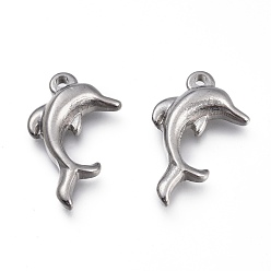 Stainless Steel Color Non-Tarnish 304 Stainless Steel Pendants, Dolphin, Stainless Steel Color, 23x14.5x4mm, Hole: 1.6mm