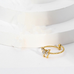 Прозрачный Кольца-манжеты из латуни с кубическим цирконием в форме бабочки для женщин, прозрачные, золотые, 9x10 мм