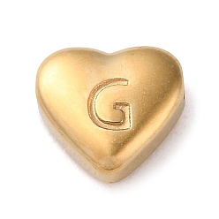 Letter G 201 Stainless Steel Beads, Golden, Heart, Letter G, 7x8x3.5mm, Hole: 1.5mm