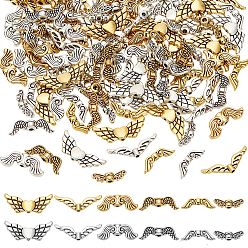 Античный Серебрянный & Античный Золотой 120 шт 12 стили бусины из сплава в тибетском стиле, крыло, старинное серебро и античный золотой, 10~22x5~18x3~4 мм, отверстие : 1~2 мм, 10 шт / стиль