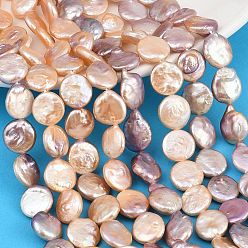 Thistle Natural Baroque Keshi Pearl Coin Beads Strands, Cultured Freshwater Pearl Beads, Flat Round, Grade 6A+, Thistle, 10~11mm, Hole: 0.5mm, about 31~32pcs/strand, 15.16''(38.5cm)