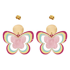 Разноцветный Серьги-гвоздики с подвесками из акрила и бабочки с латунным принтом, с железными ушными гайками, золотые, красочный, 36.5x33.5 мм