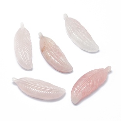 Quartz Rose Naturel a augmenté perles de quartz, la moitié foré, plume, 46.5~47x16x7.5mm, Trou: 1.2mm