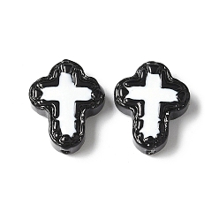 Черный Бусины из стеклянной эмали, окрашенные методом запекания, бусины ручной работы, крестик, чёрные, 14.5x11.5x4 мм, отверстие : 1 мм