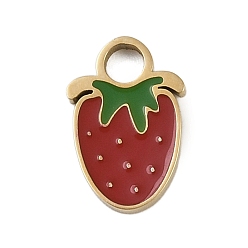 Клубника 304 из нержавеющей стали шармы эмали, золотые, клубника, 12x8x1 мм, отверстие : 2.5 мм