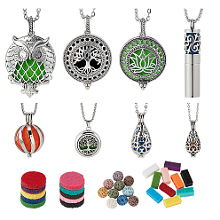 Платина Набор для изготовления подвесок-медальонов из сплава своими руками, в комплект входили подвески в виде латунных клеток, ожерелья из нержавеющей стали в виде флаконов духов, войлочные подушечки для духов, бусины из натуральной лавы, платина