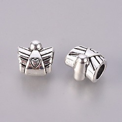 Antique Silver Alloy European Beads, Angel, Large Hole Beads, Cadmium Free & Lead Free, Antique Silver, 10x11x9mm, Hole: 4mm