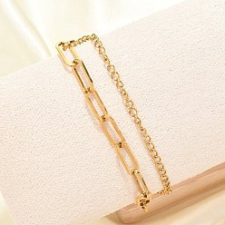 Настоящее золото 18K 304 из нержавеющей стали браслеты многожильных, скрепки и цепочки-панцири для женщин, реальный 18 k позолоченный, 7-5/8 дюйм (19.5 см)