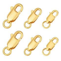 Настоящее золото 18K 6 шт. 3 стили 925 застежки-лобстеры из стерлингового серебра, с печатью 925, реальный 18 k позолоченный, 8~12x4~5.5x2~3 мм, отверстие : 1~3 мм, 2 шт / стиль