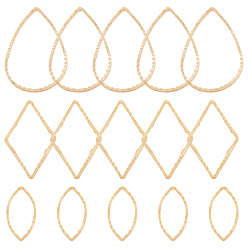 Настоящее золото 24K 60шт 3 латунные соединительные кольца, , долговечный, слеза, ромб и конский глаз, реальный 24 k позолоченный, 16~25x8~17x1 мм, внутренний диаметр: 14~25.5x6~23 мм, 20 шт / стиль