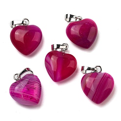 Натуральный Агат Подвески из натурального окрашенного и нагретого агата, с петлями из платиновой латуни, сердце, 18~19x15~15.5x7~10 мм, отверстие : 6x2.5~3 мм
