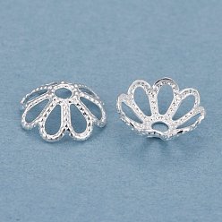 Серебро Латунные многолепестковые колпачки для бусинок, долговечный, цветок, серебряные, 8x3 мм, отверстие : 1.5 мм