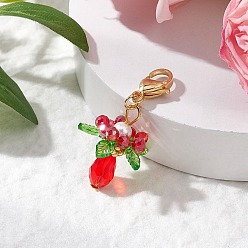 Красный Подвесные украшения из стекла, акрила и ракушек с жемчужными цветами, с 304 застежкой-карабином из нержавеющей стали, красные, 44~46 мм