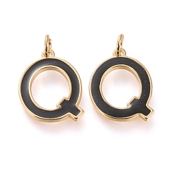 Letter Q Латунь эмаль подвески, с целью перехода в кольце, долговечный, реальный 18 k позолоченный, letter.q, чёрные, letter.q, Вопрос: 18x14x1.8 мм, прыжковые кольца: внутренний диаметр: 3 мм