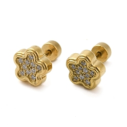 Real 14K Gold Plated 304 Stainless Steel with Rhinestone Stud Earrings, Flower, Real 14K Gold Plated, 8mm
