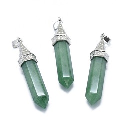 Green Aventurine Natural Green Aventurine Pointed Pendants, with Alloy Findings, Bullet, Platinum, 61x14.5x12.5mm, Hole: 3.5x
7.5mm