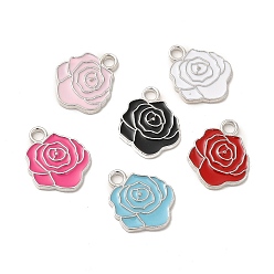 Платина Подвески из эмали и сплава, разноцветные, очарование розы, платина, 17.5x14x1.5 мм, отверстие : 2 мм