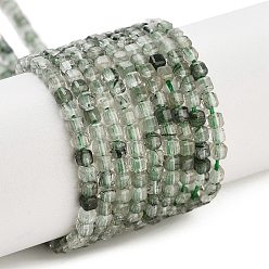 Rutilated Кварц Естественный зеленый Rutilated кварцевые нити бисера, граненый стол, вырезанный куб, 1.5~2.5x1.5~2.5x1.5~2 мм, отверстие : 0.4 мм, около 183~186 шт / нитка, 15.35~15.55'' (39~39.5 см)