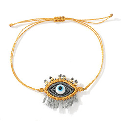 Серый Плетеные браслеты из вощеного шнура, браслеты из стеклянных бусин для женщин, с золотыми латунными круглыми бусинами, серые, внутренний диаметр: 11 дюйм (28 см)