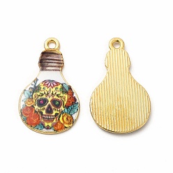 Light Khaki Alloy Printed Pendants, Cadmium Free & Nickel Free & Lead Free, Bulb, Light Khaki, 28x17x2mm, Hole: 1.8mm