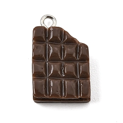 Rectangle Opaque Resin Imitation Chocolate Pendants, with Platinum Iron Loop, Coconut Brown, Rectangle Charm, 22x13x5mm, Hole: 2mm