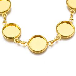 Golden Brass Bracelet Making, Flat Round, Golden, Tray: 12mm, 6-3/4 inch(170mm)