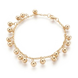 Золотой Ионное покрытие (ip) 304 браслеты с подвесками из нержавеющей стали, с карабин-лобстерами , кабельные цепи, золотые, 7-5/8 дюйм (19.5 см), 2 мм