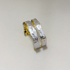 Golden Iron Enamel Textured 2-Line Open Cuff Bangles for Women, Silver Color, Golden, Inner Diameter: 2.36 inch(6cm)
