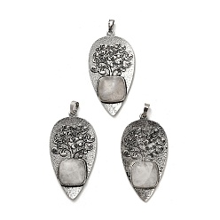 Хрусталь Большие квадратные подвески из натурального кварца, покрытие стойки антикварное посеребрение подвески из горного хрусталя из сплава, без кадмия и без свинца, 56.5x30x7 мм, отверстие : 6.5x5 мм